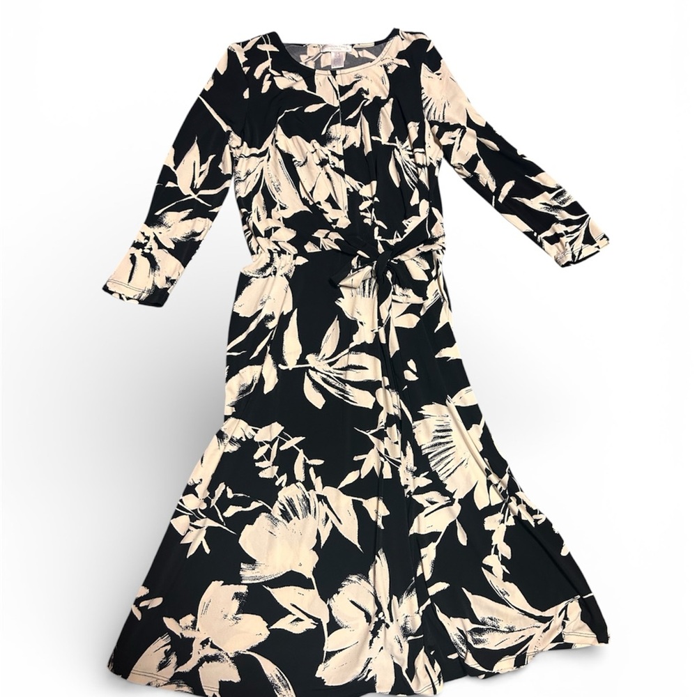London Times Floral Black and Cream Maxi Dress NWT